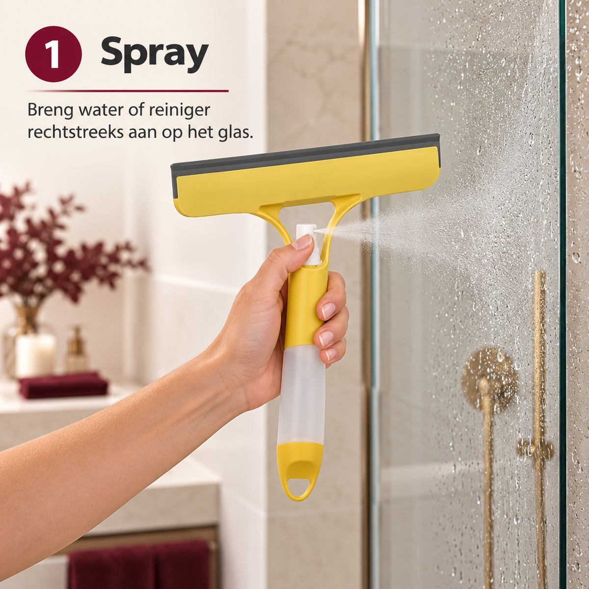 3-in-1 Douche- & Glasreiniger met Sprayfunctie